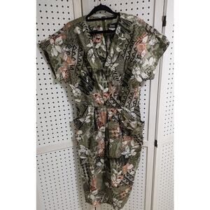 Vintage Jenny USA Tropical Floral V Neck 80’s Style Dress - Size 16